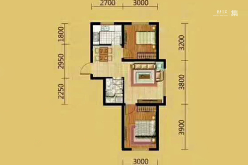 长堤湾68.58户型-2室2厅1卫1厨建筑面积68.58平米