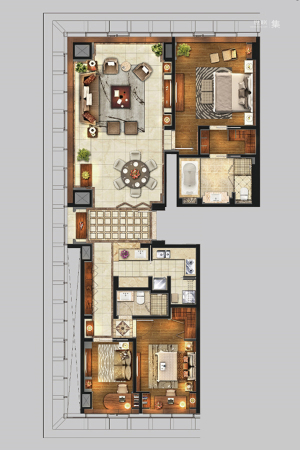 雨润国际广场一期中央公寓标准层CS-1户型-3室2厅2卫1厨建筑面积244.00平米