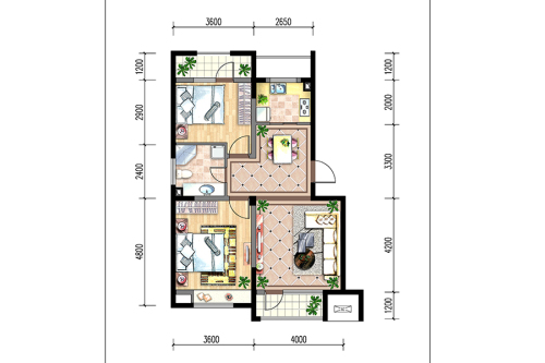 宏亚·圣诺园多层DA户型-2室2厅1卫1厨建筑面积81.52平米