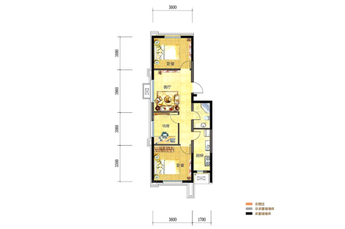 盾安·新一尚品6#-D户型-3室1厅1卫1厨建筑面积81.64平米