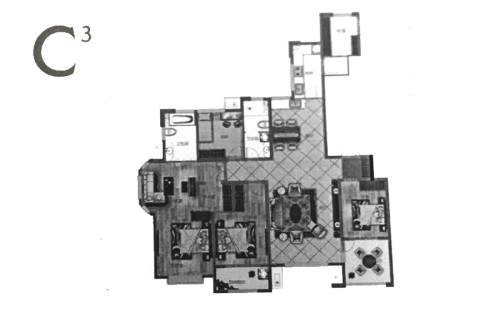盛世御城4区标准层C户型-4室2厅2卫1厨建筑面积212.98平米