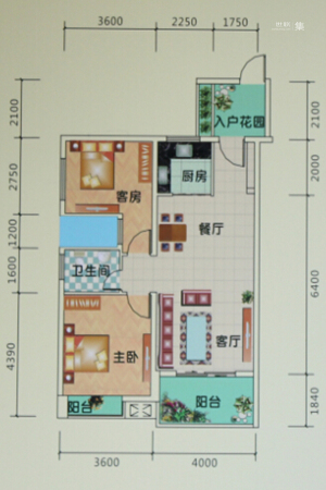 园辉新都C2户型-2室2厅1卫1厨建筑面积90.00平米