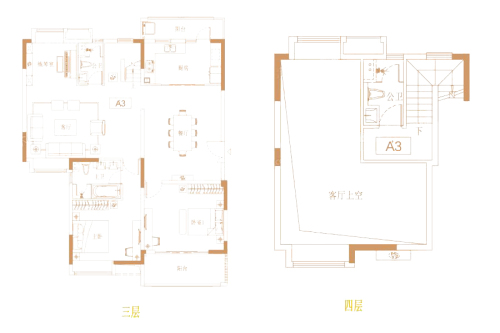 海伦国际A3户型-3室2厅3卫1厨建筑面积156.00平米