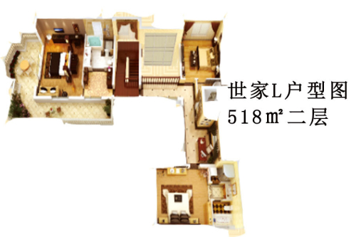 达观天下世家L户型518㎡二层-7室4厅6卫1厨建筑面积518.00平米