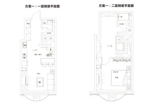 中央学府跃层L1户型-1室2厅2卫1厨建筑面积92.00平米