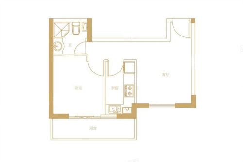 理想城G1户型-1室1厅1卫1厨建筑面积53.00平米