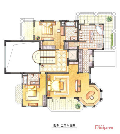 香水湾别墅B3户型二层-B3户型二层-5室4厅5卫1厨建筑面积665.00平米