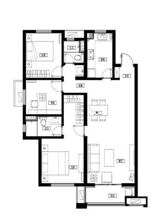 万科城B1户型-3室2厅2卫1厨建筑面积116.00平米