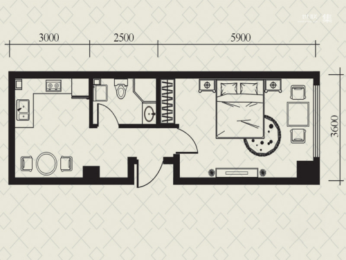 瀚邦凤凰传奇公寓G3户型-1室1厅1卫1厨建筑面积58.75平米