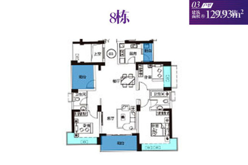 锦荟PARK8#03户型-3室2厅2卫1厨建筑面积129.00平米