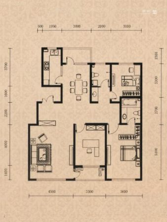 海逸铭筑C6户型-3室2厅2卫1厨建筑面积143.50平米