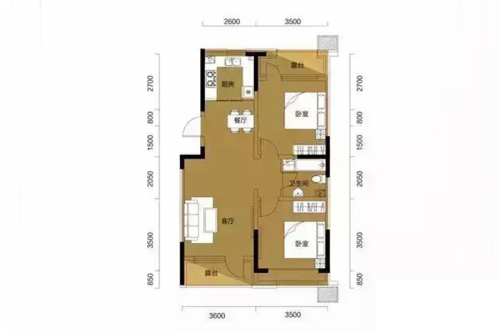 阳光100国际新城B2-C户型-B2-C户型-2室2厅1卫1厨建筑面积84.00平米