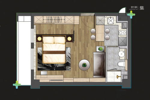 雨花客厅一期3、4号楼标准层B户型-1室1厅1卫1厨建筑面积47.80平米