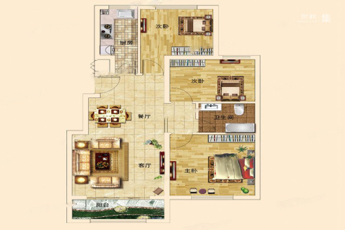 龙山尚苑B户型-3室2厅1卫1厨建筑面积103.41平米