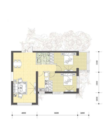 丽湾国际Ⅲ期·长岛壹号e3户型-2室2厅1卫1厨建筑面积110.04平米