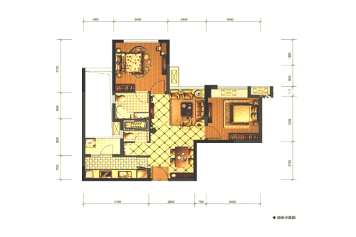 成华奥园广场二期8#标准层B2户型-2室2厅2卫1厨建筑面积66.19平米