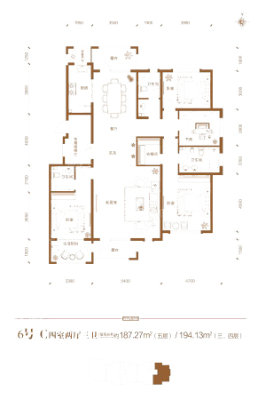 汇君城F6#3-4层C户型-4室2厅3卫1厨建筑面积194.13平米