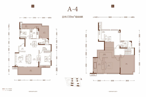 蓝光公园华府花园顶跃A4户型-4室2厅3卫1厨建筑面积159.00平米