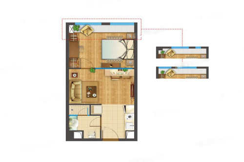 绿城·蘭悦B户型-1室1厅1卫1厨建筑面积50.00平米