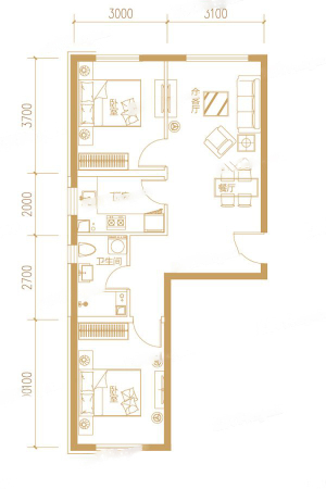 远洋7号4#2至14层A户型-4#2至14层A户型-2室2厅1卫1厨建筑面积86.87平米