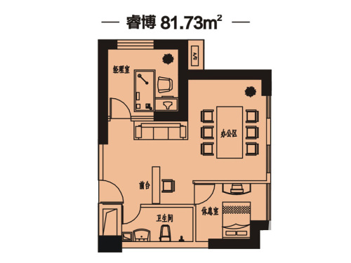 文景广场睿博户型-2室1厅1卫0厨建筑面积81.73平米