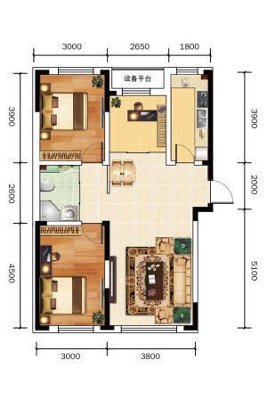 万龙世纪城B户型-3室2厅1卫1厨建筑面积95.00平米