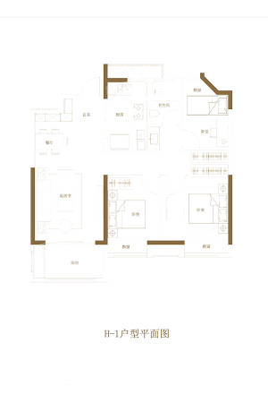 金地玺湾H1户型-H1户型-3室2厅1卫1厨建筑面积90.00平米