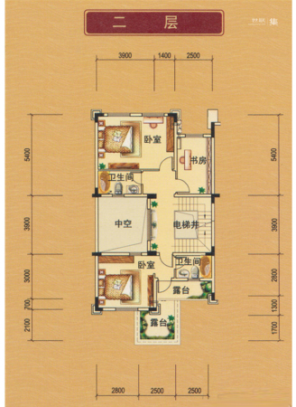 山水豪廷D-1户型平面图二层-D-1户型平面图二层-3室0厅2卫0厨建筑面积200.00平米