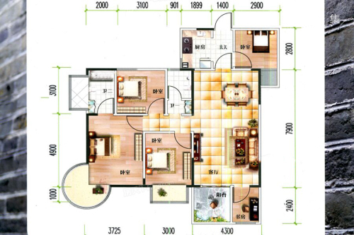 海纳百川03户型-3室2厅2卫1厨建筑面积113.61平米