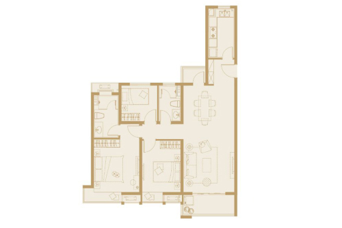 嘉誉山一期D2-5#标准层D户型-3室2厅2卫1厨建筑面积127.00平米