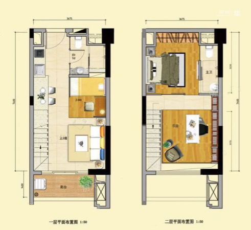 尚湖轩二期43㎡公寓户型-1室1厅1卫1厨建筑面积43.00平米