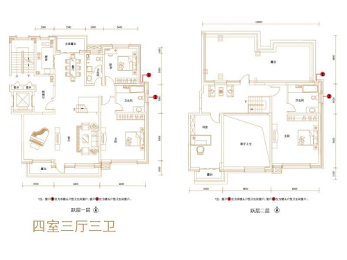 鑫界王府洋房跃层户型-4室3厅3卫1厨建筑面积263.69平米