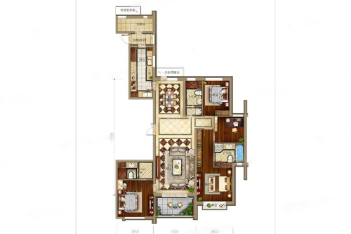 世茂新五里河210㎡标准层户型-4室2厅3卫1厨建筑面积210.00平米