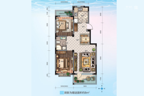 华海·蓝境Y2户型-Y2户型-2室2厅1卫1厨建筑面积82.00平米