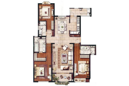 中洲君廷A1户型-3室2厅2卫1厨建筑面积180.00平米