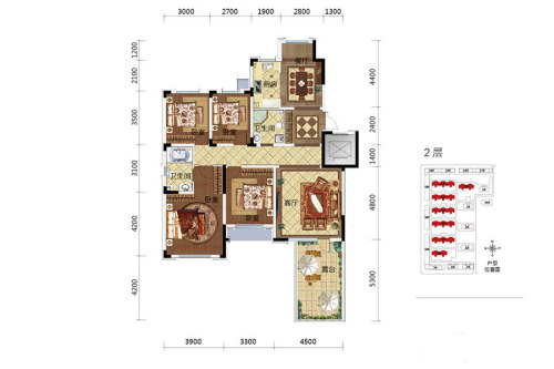其仕和颂洋房142平户型-4室2厅2卫1厨建筑面积142.00平米