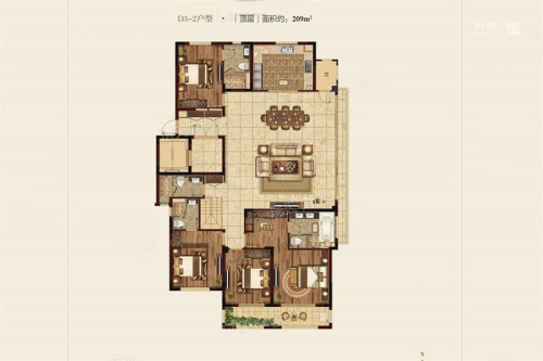 高科紫微堂项目209平D3户型-209平D3户型-4室2厅4卫1厨建筑面积209.00平米