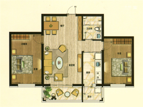 生活汇9#F户型-2室2厅1卫1厨建筑面积94.00平米