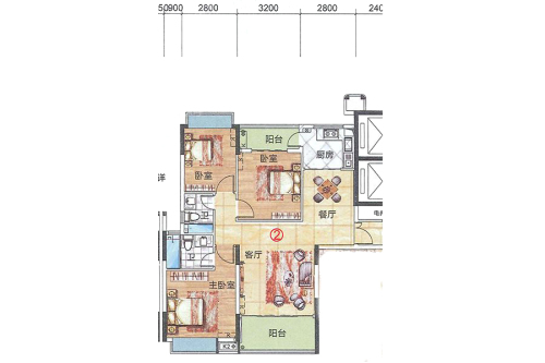 蓝天金地3室2厅2卫1厨建筑面积111.53平米