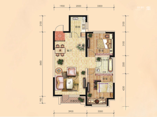 东安瑞凯国际b户型-2室2厅1卫1厨建筑面积89.00平米