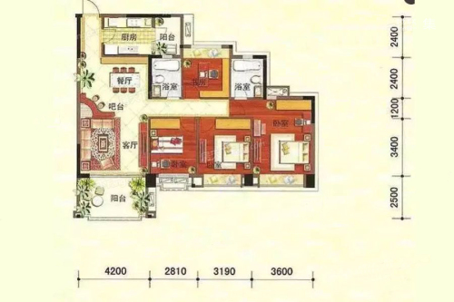 华隆银华花园127㎡4房2厅2卫-4室2厅2卫1厨建筑面积127.00平米