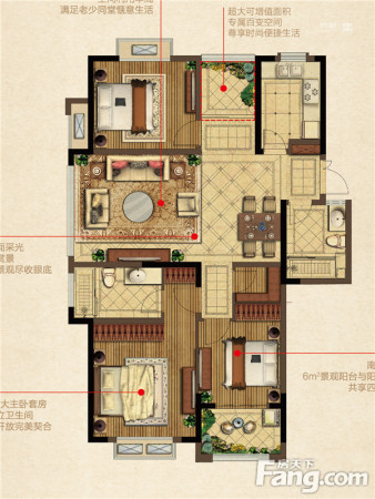 星叶瑜憬湾一期1幢2幢3幢4幢5幢标准层A1户型-4室2厅2卫1厨建筑面积129.00平米