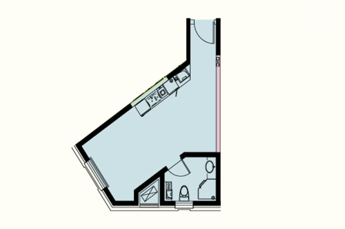 万达城公寓D类户型-1室1厅1卫1厨建筑面积45.06平米