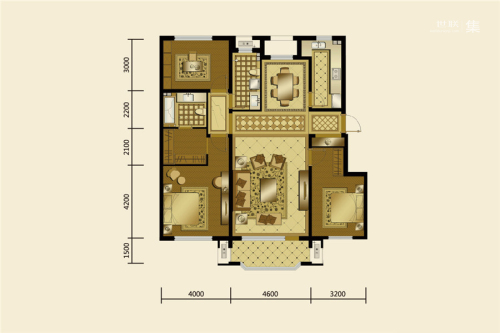 新湖青蓝国际143.05平户型-3室2厅2卫1厨建筑面积143.05平米