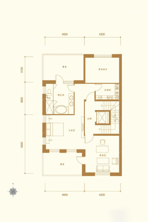 观复国际BE户型建筑面积335平三层户型-4室3厅5卫2厨建筑面积335.00平米