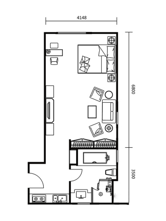 浦江·波士湾壹號C座T2户型-1室0厅1卫1厨建筑面积70.86平米