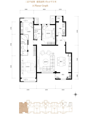 鸿坤·花语墅A3-2户型-2室2厅2卫1厨建筑面积147.00平米