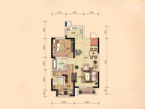 东安瑞凯国际c户型-2室2厅1卫1厨建筑面积76.00平米