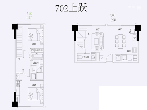 金奥费尔蒙公寓一期金奥国际中心20层702上跃户型-2室2厅2卫1厨建筑面积180.00平米