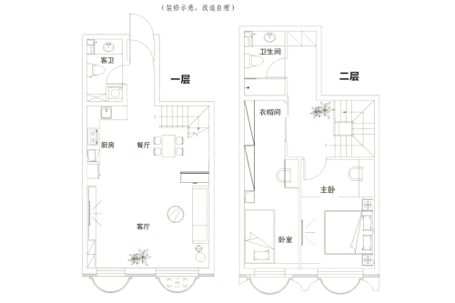 中央学府跃层110㎡户型-跃层110㎡户型-2室2厅2卫1厨建筑面积110.00平米